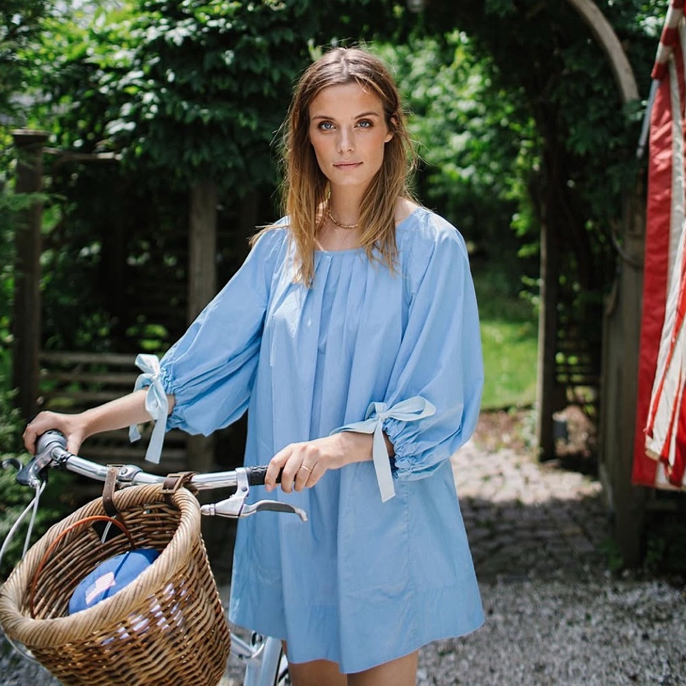 Light Blue Mini Dress with Tie Sleeve